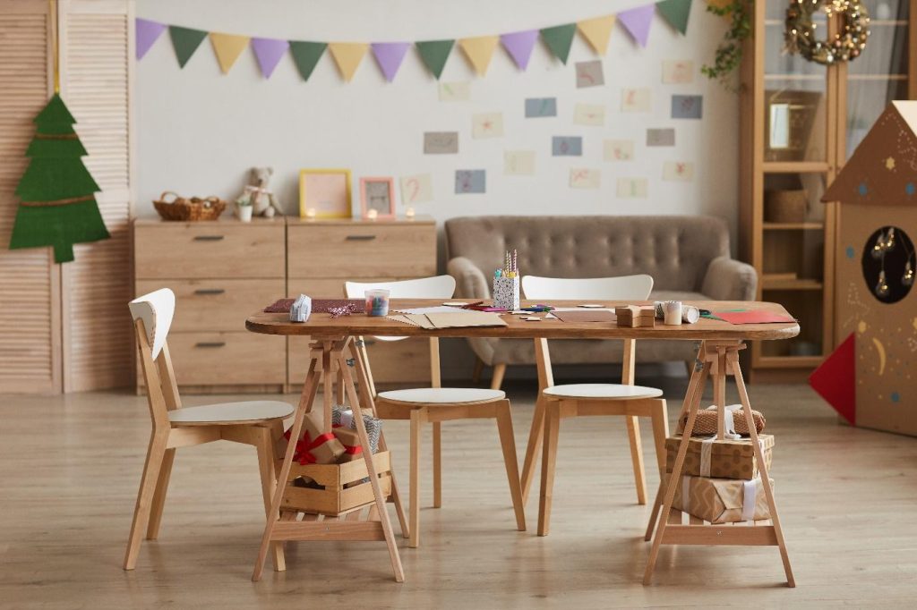 wooden kids drawing table