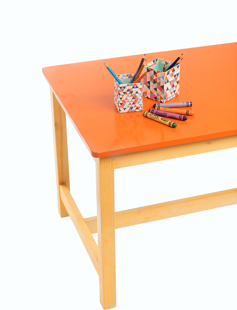 a table with crayons on it
