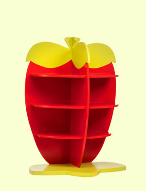 a red and yellow strawberry shaped shelf