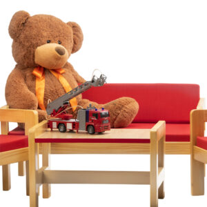 Wooden Table and Sofa for Kids with Teddy Bear and Toys