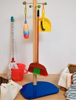 a broom and dustpan stand