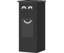 a black rectangular object with a face on it