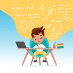 a cartoon of a child sitting at a table with a laptop