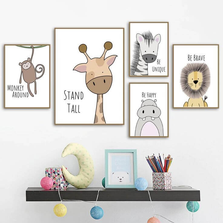 There are 5 animal frames on kid bedroom