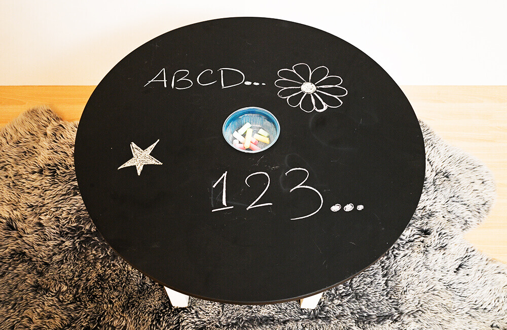 kids black study table upper ABCD and 123 are written