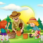 Person and childs planting a plant