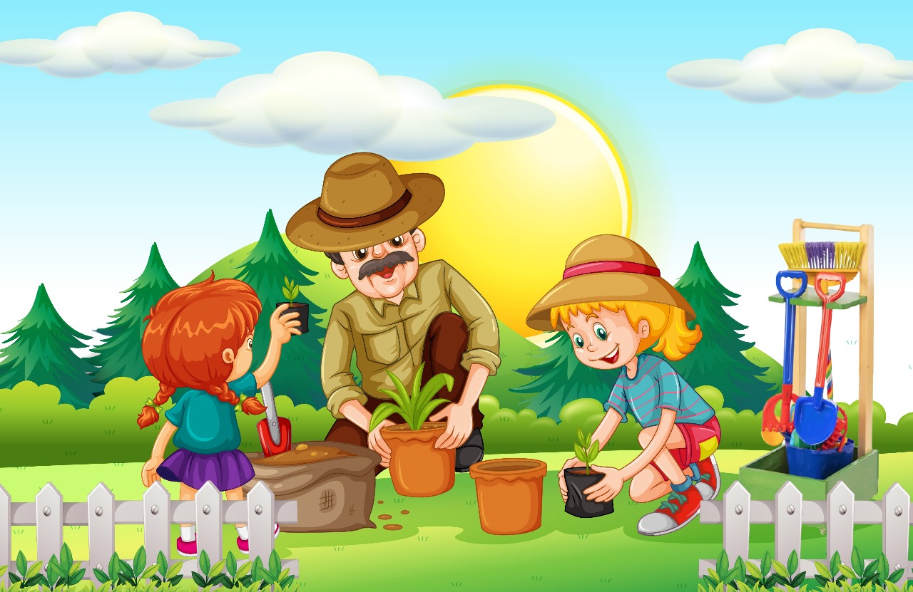 Person and childs planting a plant