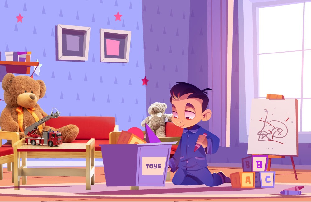 Kid in room with included furniture
